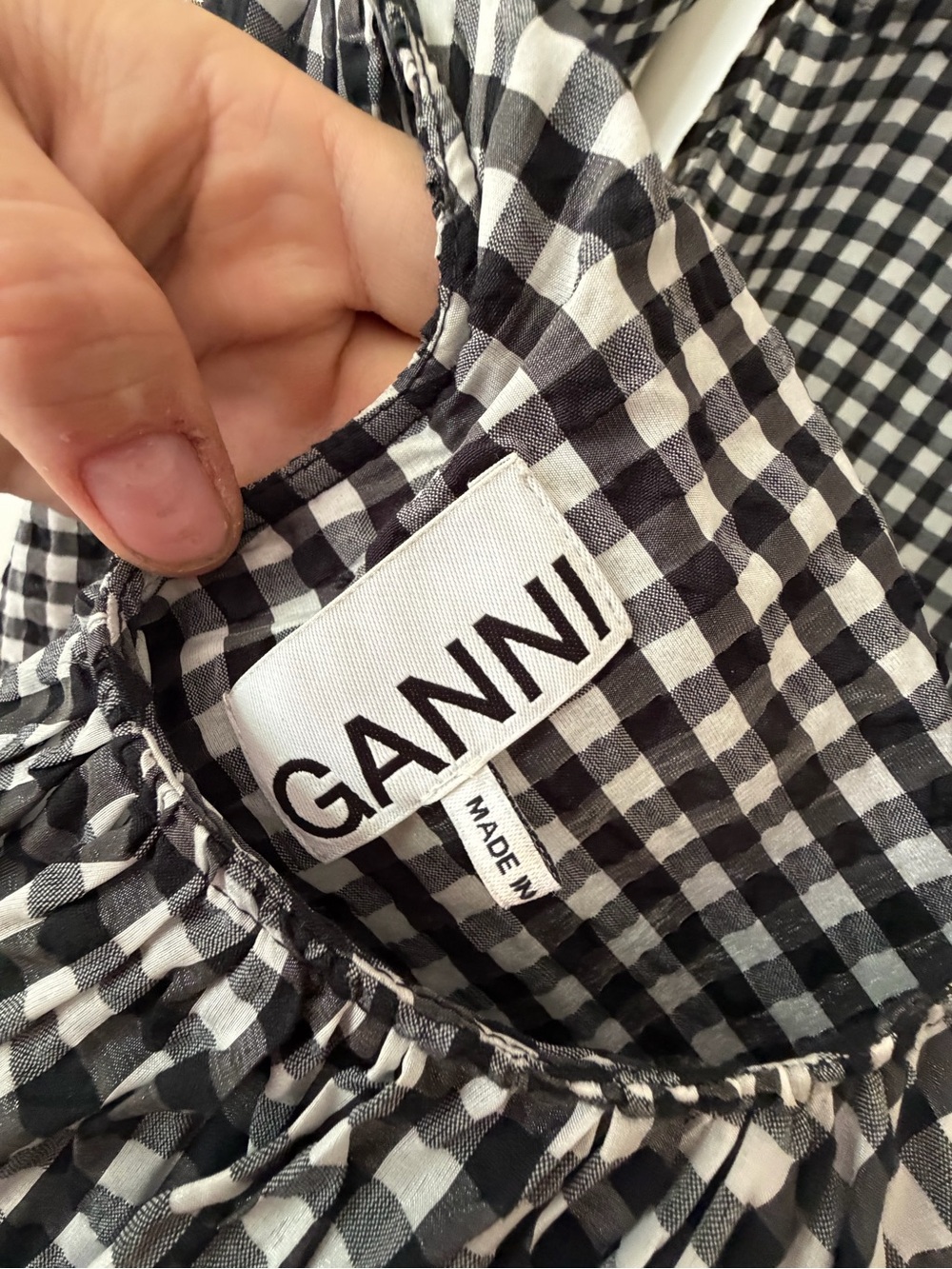 GANNI Black and White Gingham Sleeveless A-Line Dress with Low Back - Picture 5 of 5